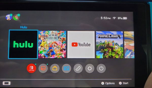 Launching the Hulu app on Nintendo Switch