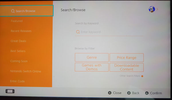 Search/Browse Inside Nintendo eShop