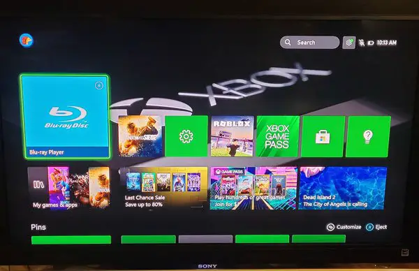 Blu-ray app on Xbox One Home screen