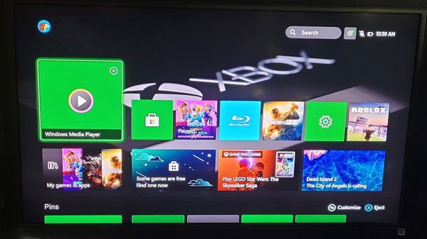 Window Media Player App on Xbox One Home screen