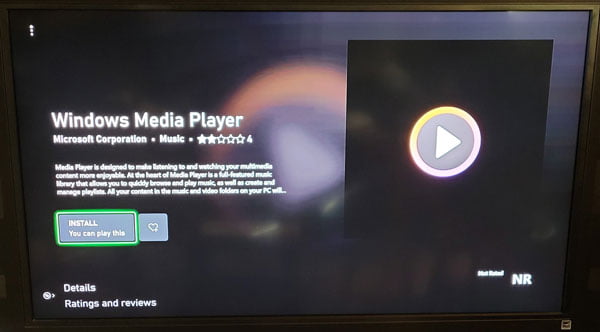 Windows Media Player app install screen on Xbox